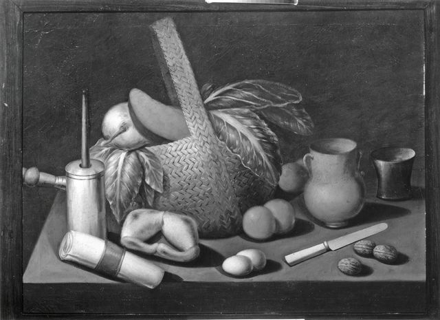 Sotheby's — Anonimo spagnolo sec. XVIII - Natura morta con cesto di frutta e ortaggi con vasellame — insieme